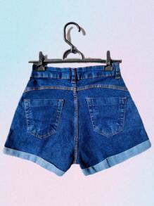 Women's Hot Pants Premium High Waisted Denim Shorts With Butt Lifting Elastane. - 寶藍色 - 查看 4