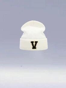 1 件儿童 26 字母针织帽，温暖、可爱、日常时尚、返校 - 白色 - 查看 29