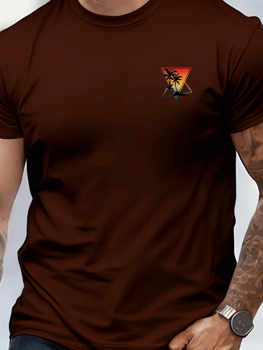 Men's T-Shirt Minimalist Island Coconut Trees Reggae Music 100% Cotton Promotion - 鏽棕色 - 查看 1