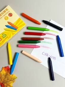12色创意小圆柱蜡笔不易脏手不易断颜色鲜艳书写顺滑安全卫生适合学生绘画涂鸦塑料蜡笔节日奖励小礼物 - 彩色 - 查看 3