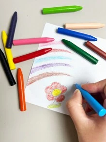 12色创意小圆柱蜡笔不易脏手不易断颜色鲜艳书写顺滑安全卫生适合学生绘画涂鸦塑料蜡笔节日奖励小礼物 - 彩色 - 查看 4