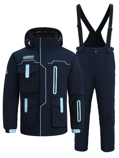 2 pezzi Set sportivo e da esterno stile boyfriend per uomo, abbigliamento da sci, parte superiore e inferiore HX395-1 Completo da sci