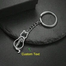 Custom Cute Cat Name Keychain For Women Men Stainless Steel Personalized Customized Car Key Chain Keyring Trinket - Multicolor - View 9
