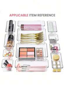 8/10/12 pièces Boîtes de rangement pour tiroir de maquillage, boîtes de rangement en plastique transparent de 4 tailles pour le bureau, la chambre, la cuisine, la maquillage et les fournitures de bureau - Transparent - Voir 5
