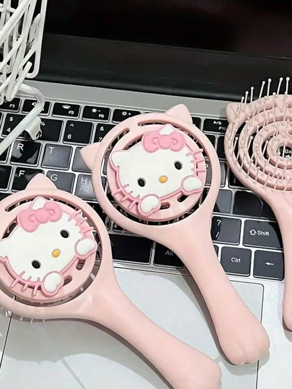 Sanrio 1pc Cute Fluffy Hollow Design Comb, Makeup & Massage, Portable High-Aesthetic Wet/Dry Use, Great For Dorms
