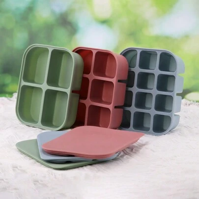 1 Pc Reusable Baby Silicone Food Container, Silicone Baby Food Freezer Storage Tray With Leak Proof Lid 4 Compartment 6 Compartment 12 Compartment Ice Tray, Steamed Cake Food Mold Homemade Baby Food Freezer Mold