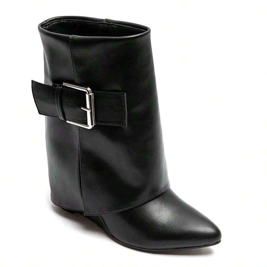 Fashionable Versatile Simple Wedge Adjustable Ankle Boots - Black - 1 - View 1