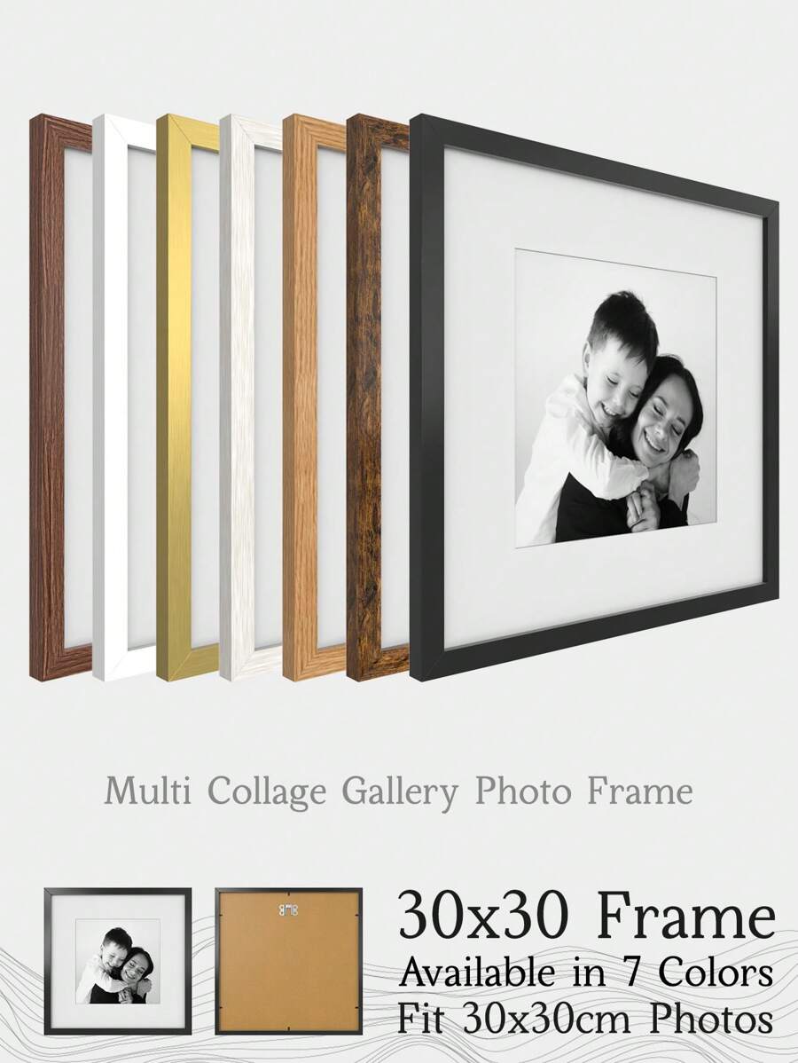 30x30厘米方形多拼贴画廊相框，精致大尺寸相框，适用于墙面装饰，人像相框，钻石画相框，适用于30x30厘米/12x12英寸照片，金色/黑色/白色/米色/红棕色/棕色斑点/墨黑色/珍珠白，仿木纹/哑光表面，经典/复古/简约/田园风/百搭（不含相纸） - 彩色 - 查看 1