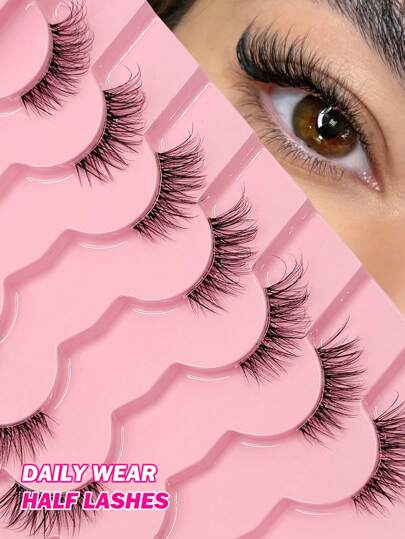 Asiteo Asiteo 7 Pairs Half Eye Faux Mink Eyelashes Clear Band Cat Eye Lashes  Makeup Half Lashes
