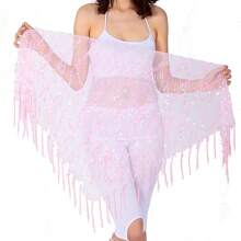 亮片流苏肚皮舞腰带表演服装肚皮舞臀巾女式演出舞蹈裙腰链 - 彩色 - 查看 6