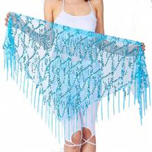 亮片流苏肚皮舞腰带表演服装肚皮舞臀巾女式演出舞蹈裙腰链 - 彩色 - 查看 3