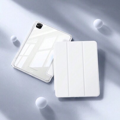 1pc Elegant Pure White Acrylic Transparent Crystal Clear Protective Case Compatible With IPad, Supports Sleep/Wake Feature