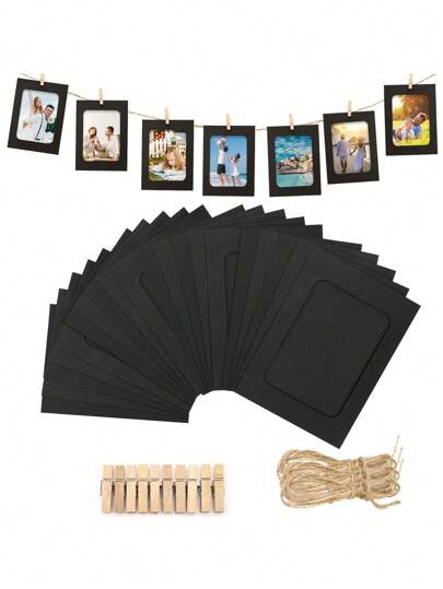 21pcs/Set - Colorful Paper Photo Frames, Kraft Paper Hanging Photo Frames To Display 4x6 Inch Photos, DIY Paper Photo Display Racks With Clips And Ropes, Easy DIY For Birthday, Wedding, Anniversary, Halloween, Christmas Decor