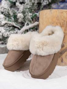 Damskie buty śnieżne w stylu europejskim i amerykańskim z grubej podeszwy ze zamszu jelenia, z pluszowym mankietem, antypoślizgowe, wygodne, ciepłe, codzienne - Morela - Zobacz 11