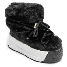 Lace-Up Platform Winter Boots – Thick Lugged Sole – Warm Lined Interior – Modern Urban Style - Black - View 2