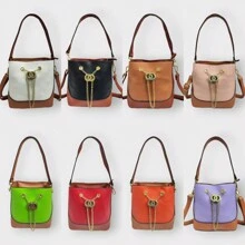 High Quality Women Bucket Bag With Shoulder Strap Or Hand Strap And Crossbody Zipper Closure And Iron Cord - Màu Hồng baby - Xem 2