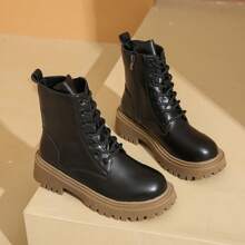 Giày bốt nữ lót giữ nhiệt mới, giày bốt thời trang thu đông ấm áp chống trượt thanh lịch, giày bốt cổ thấp ngoài trời. - màu đen - Xem 2