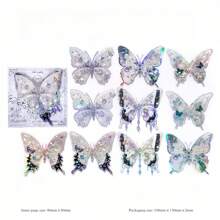 10 件/20 件宝石蝴蝶主题系列贝壳灯材料创意 PET 贴纸，透明彩色蝴蝶系列，用于礼品包装、剪贴簿、日记等的装饰粘合剂 - 非常适合手机壳、水瓶和艺术项目，精美的拼贴材料 - 彩色 - 查看 22