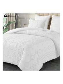 Juego de Funda Duvet Matrimonial Forma de Líneas. Solo Cubierta de Edredón con Cierre de Botones, Incluye 2 Fundas de Almohada. Bluelander. - Blanco - Ver 1