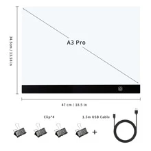 Elapoid 1 pièce Super grande planche lumineuse LED A2/A3/A4/A5 haute luminosité pour copier, planche lumineuse LED pour kit de peinture de diamant, planche lumineuse pour art de diamant, planche lumineuse à tracé alimentée par USB pour peinture, croquis, animation, avec 4 pinces, cadeau de Noël Halloween (noir, rouge, bleu, jaune disponible)