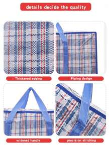 大容量防水手提袋，蓝色网格图案，适用于装床上用品、搬家纸箱、加厚防水行李袋、防水印花收纳袋、衣物、搬家打包用品、返校必备品、学生返校行李整理袋、背包、学习用品等。 - 寶藍色 - 查看 7