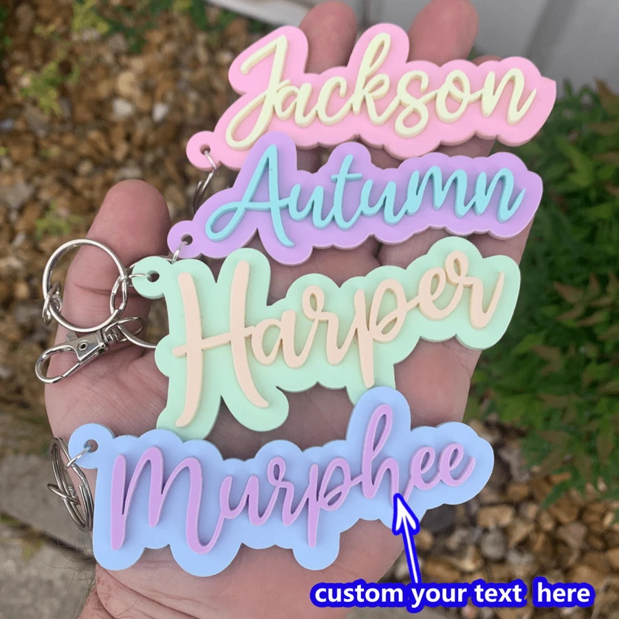定制个性化姓名钥匙扣 - 双色 - 定制文字 - 包包挂饰 / 钥匙圈 / 姓名标签 / 粉彩草书字体 / 秋冬钥匙扣