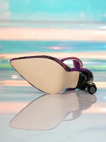 Giày sandal đế bệt màu tím họa tiết nàng tiên cá mũi nhọn không đối xứng, quai sau màu đỏ, thiết kế độc đáo, kiểu dáng thu/đông mới 2024 cho nữ, thanh lịch, dự tiệc - Màu tím - Xem 7