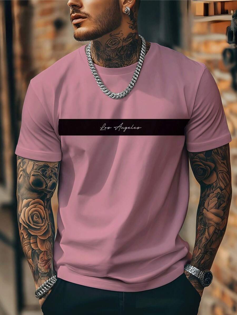 Shirt Stylish Comfortable Los Angeles T-Shirt Premium Mesh 100% Cotton Imported Blouse New Release - Màu Hồng baby - Xem 1