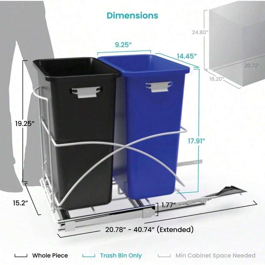 15 Gallon Pull Out Dual Kitchen Trash Can For Recycling And Trash