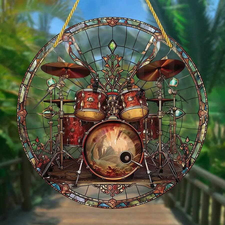 Bộ trống nhiều màu sắc treo trang trí - Bộ trống tròn Acrylic chủ đề âm nhạc 20,32cm dùng để trang trí nhà cửa, sân vườn, phòng nhạc - Quà tặng sinh nhật cho người yêu âm nhạc - Trang trí trong nhà/ngoài trời - Nhiều màu - Xem 1