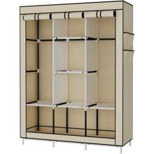 UDEAR Armario portátil organizador de ropa con 6 estantes, 2 secciones para colgar y 4 bolsillos laterales, cubierta de tela no tejida - Beis - Ver 3