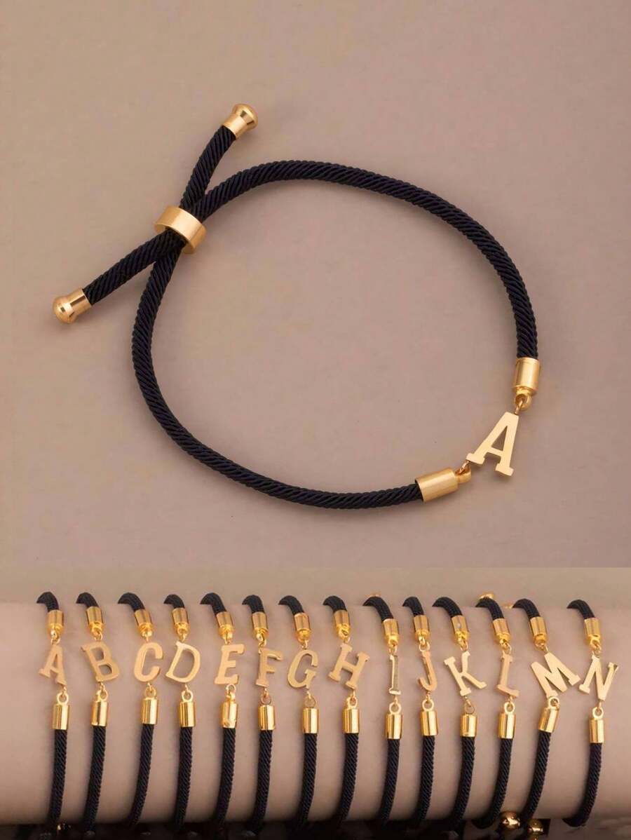 1 Stück Seil Buchstaben-Armband für Herren, Edelstahl A-Z Buchstaben Charm Armband, handgeflochtenes verstellbares Schmuckarmband als Geschenk