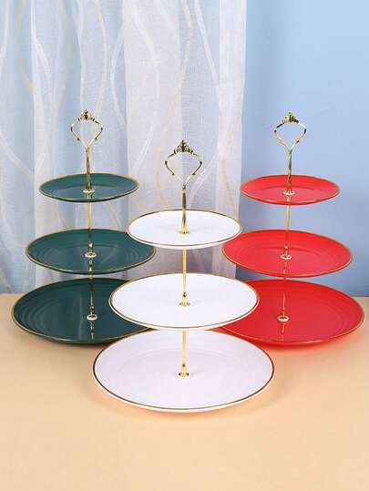 1 件塑料蛋糕架，现代撞色装订多层蛋糕架，适合居家、派对、返校情人节