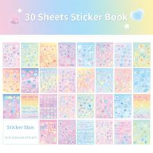 30 Sheets Cute Cartoon Laser Colorful Flashing Film Fantasy Paper Stickers Book 30 Different Patterns Decorative Material Aesthetic Stickers For Cups Laptops Notebooks Planners Journaling Supplies Back To School