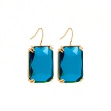 1pair Fashionable Simple Square Shaped Earrings With Colored Rhinestone Detail - Earrings - View 12