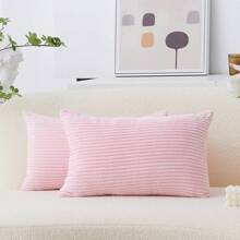 1 件装饰性方形抱枕套，柔软灯芯绒条纹 18X18 英寸，适用于客厅、卧室、办公室、春季和秋季 - 粉色 - 查看 15