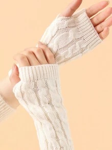 1 Đôi Găng Tay Không Ngón Dệt Kim Cho Nữ Có Đệm Giữ Ấm Cổ Tay - A - Xem 3