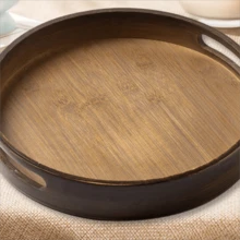 1 khay tròn có tay cầm bằng tre rỗng để đựng trà, đồ ăn sáng, trái cây và cà phê - Đồ trang trí bàn ăn thanh lịch và đồ dùng ăn uống - Nhiều màu - Xem 4