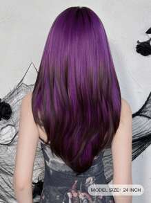 AKAKO Farbverlauf Schwarz Lila Perücke mit Pony für Frauen, lange gerade geschichtete Perücke, modische Haare, natürlich aussynthethische Faser Perücke für Party Cosplay Verwendung, 24 Zoll