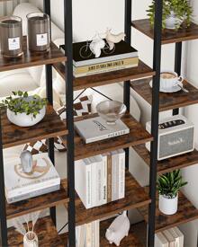 HaluPeit Bookshelf, Standing Shelf With 6 Els And 15 Shelves, Adjustable Open Shelves, For Living Room, Office, Bedroom, 30 X 70 X 170 Cm - 鏽棕色 - 查看 4