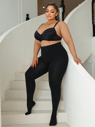 1pc Plus Size Women's Autumn/Winter Warm Tights, Solid Color Minimalist Seamless Tights, Fashion Pantyhose Suitable For 5-15°C, Cozy
