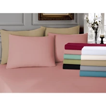 Plain 100% Cotton Double Fitted Sheet With Elastic - 粉紅色浮雕 - 查看 3