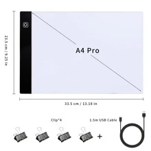 Elapoid 1 pièce Super grande planche lumineuse LED A2/A3/A4/A5 haute luminosité pour copier, planche lumineuse LED pour kit de peinture de diamant, planche lumineuse pour art de diamant, planche lumineuse à tracé alimentée par USB pour peinture, croquis, animation, avec 4 pinces, cadeau de Noël Halloween (noir, rouge, bleu, jaune disponible)