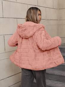 Risissida Damen Kapuzenjacke mit Kunstfell und Taschen - die perfekte Wahl für Herbst/Winter - Pink - Übersicht 5