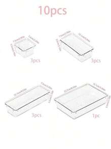 8/10/12 pièces Boîtes de rangement pour tiroir de maquillage, boîtes de rangement en plastique transparent de 4 tailles pour le bureau, la chambre, la cuisine, la maquillage et les fournitures de bureau - Transparent - Voir 14