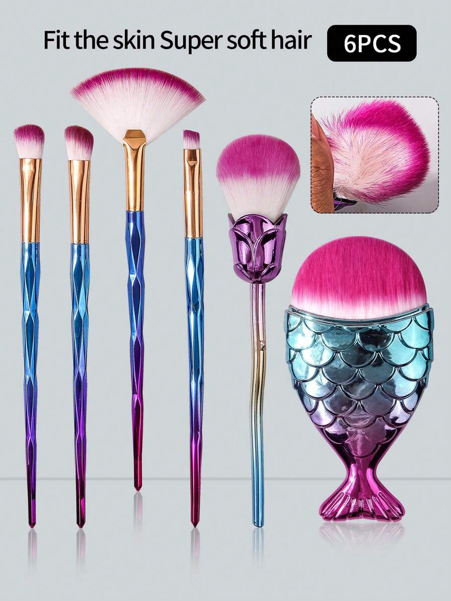6件套初学者多色渐变化妆刷套装 - 扇形刷、眼影刷、遮瑕刷、细节刷、多功能化妆刷、指甲除尘刷、指甲清洁刷、美甲工具、化妆刷套装、化妆刷套装、化妆刷套装、完整化妆套装、化妆刷套装、完整化妆工具包、化妆刷套装、化妆刷礼盒套装