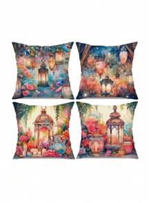 4pcs New Ramadan Series Design Polyester Plush Pillow Cover Sofa Cushion Cover