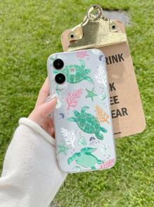 Ốp lưng điện thoại trong suốt họa tiết rùa, sao biển, san hô, vỏ sò và các yếu tố biển có bảo vệ ống kính, tương thích với iPhone - Nhiều màu - Xem 4