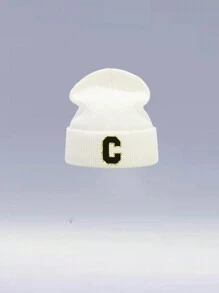 1 件儿童 26 字母针织帽，温暖、可爱、日常时尚、返校 - 白色 - 查看 34