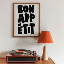 1pc Bon Appetit Canvas Wall Art Print, French Quote Black And White Poster, Suitable For Living Room Decor, Father's Day Gift, Frame Not Included - Multicolor - View 2